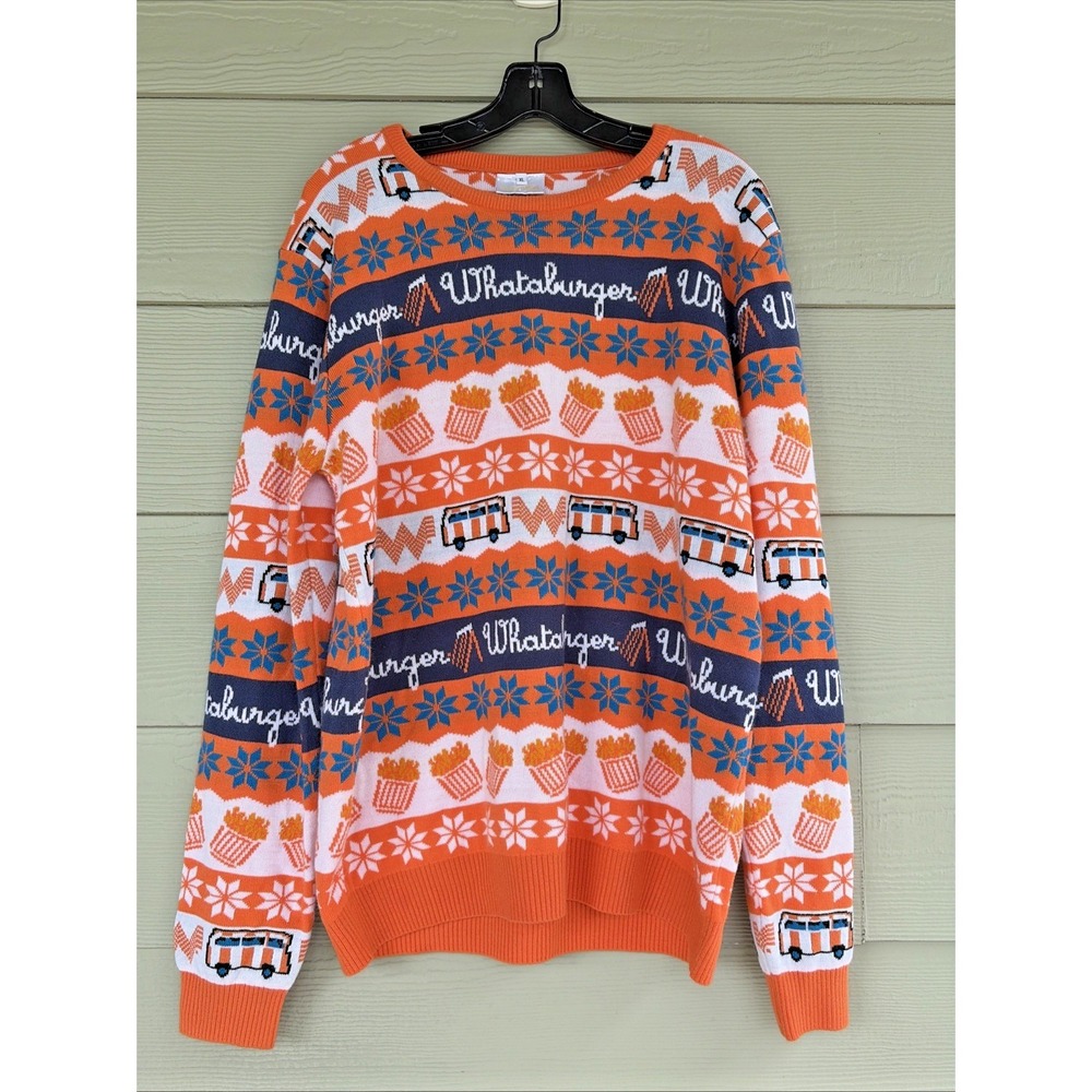 Whataburger Fast Food Fries Ugly Christmas Holiday Crewneck Sweater Adult XL